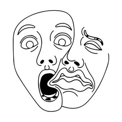 Expressive Human Face Showing Surprise and Revulsion Emotion in Minimalist Line Art Illustration