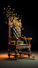 A golden throne with a crown on top of it