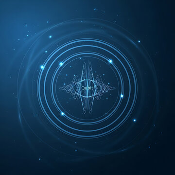 Abstract glowing wave representing quantum physics concept of a qubit in deep blue digital space