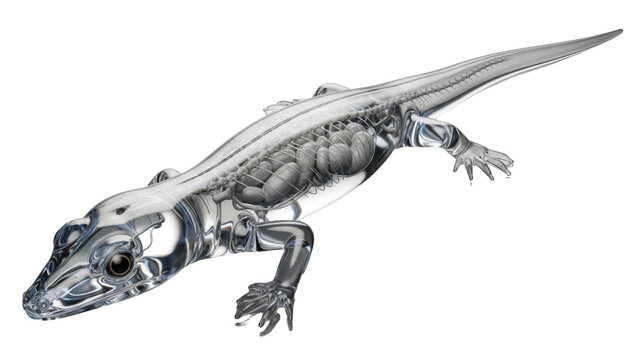 A detailed x-ray image of a lizard on transparent background showing its internal anatomy