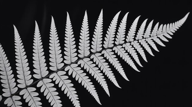 Elegant silver fern leaves on black background