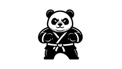 Cartoon panda bear in martial arts uniform ready for action on white backdrop © azziza