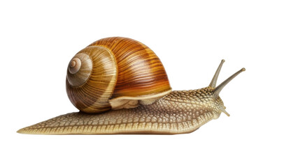 A snail with a brown shell and light brown foot on transparent background