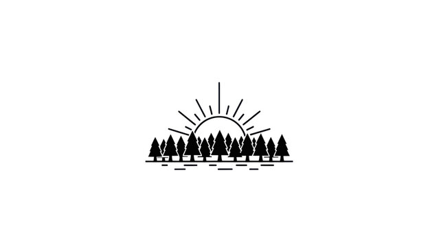 Minimalist forest and sun logo