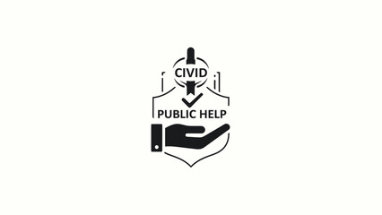 Shield with hand and checkmark, public help icon