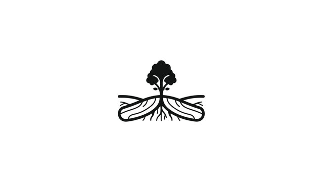 Stylized Tree with Roots and Soil Line Art