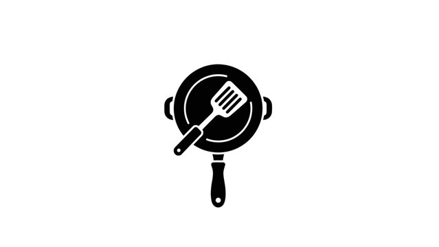 Frying pan with spatula icon
