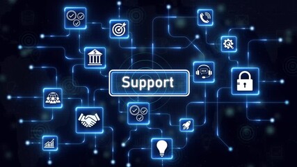 Digital Support interface with data analytics charts graphs and icons for business technology and finance concepts. 4k motion video. isolated on transparent background. - Powered by Adobe