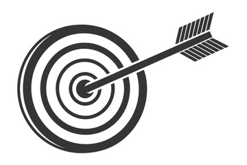 Target with a black dart and arrow hitting the bullseye, clear business objective met