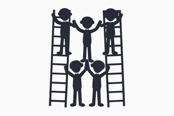Group of people collaborating on a ladder, symbolizing team achievement and business growth
