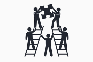 Teamwork concept: people climbing ladder to reach success, achieving business objectives