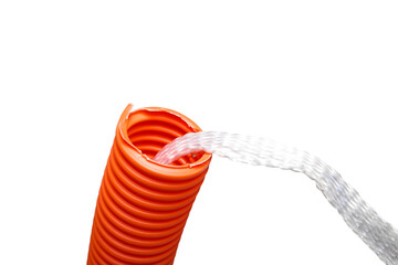 Isolated innerduct conduit with pull string, close up. Conduit system for cable management or cable...