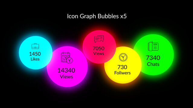 HUD Neon Icon Graph Bubbles x5