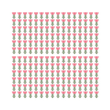 Flower pattern with pink tulip blossoms on white background