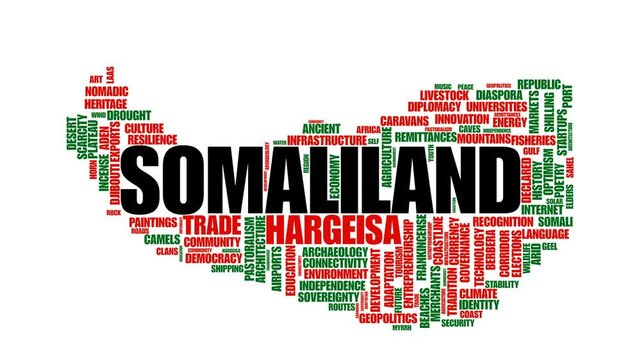 Somaliland map animated word cloud : Identity, Territory, and Resilience