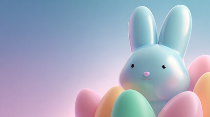 Fototapeta premium Clean, Modern Inflatable 3D Easter Banner With A Glossy Bunny For Spring Celebration, Family Fun, Easter Sunday Decor, And Colorful Painted Eggs