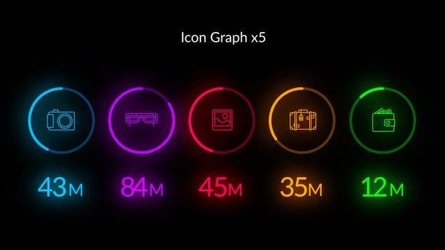 HUD Neon Icon Graph x5