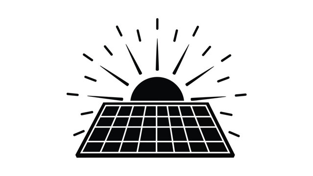 solar panel with sun rays shining down on it