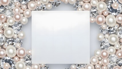 Elegant pearl and diamond border with white card
