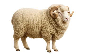Fototapeta premium Merino Sheep with Thick Wool Farm Animal Isolated on a Transparent Background
