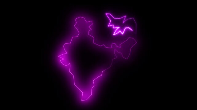 map icon animation with Purple neon effect on a black background.cyber technology map with countries appearing ...
