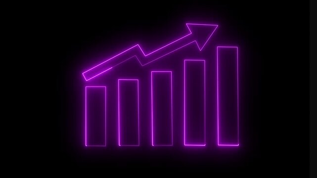 glowing Neon business growth icon animation on black background.business progress 4k video.