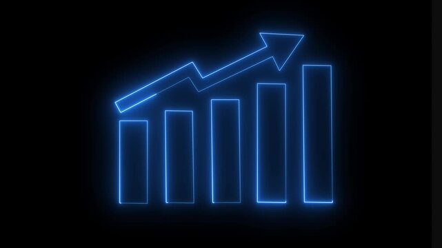 glowing Neon business growth icon animation on black background.