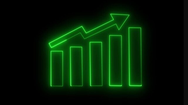 glowing Neon business growth icon animation on black background.