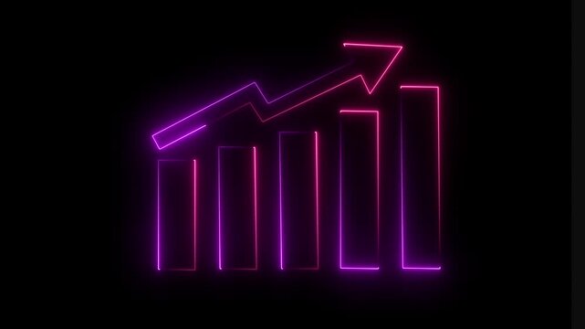 glowing Neon business growth icon animation on black background.business progress 4k video.