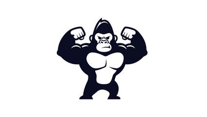 Strong gorilla icon flexing muscles silhouette vector illustration © azziza