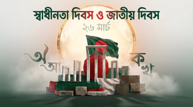Celebration of bangladesh independence and national day on 26th march with shaheed minar