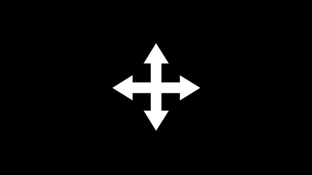 way direction arrow sign. Animated white Four-Way Arrows way direction. 4 directional arrows animation on black background. compass concept all 4 direction, east, west, south and north. 
