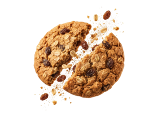 Broken Oatmeal Raisin Cookie with Crumbs — Transparent Background