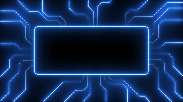 glowing neon high tech Artificial intelligence circuit board icon. Digital Data moving on Circuit Board and CPU loop background. Computer Processing and organizing data. Abstract motherboard icon.