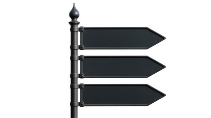 Obraz premium Blank black directional signpost with three empty boards on white background