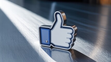 Facebook like button on metallic surface with blue and white design