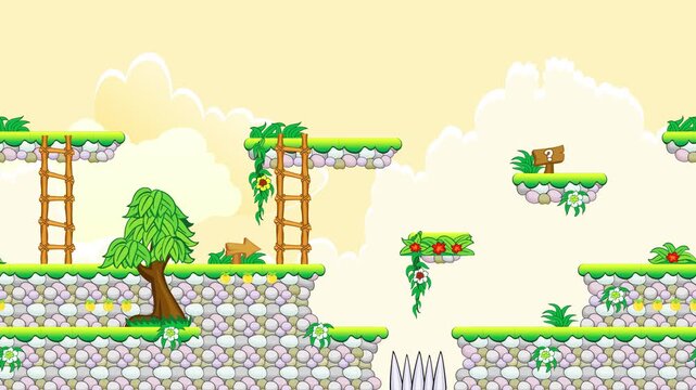 High-quality 4K 2D game background featuring a seamless looping parallax effect. This nature-themed environment is designed for side-scroller platformers and mobile games