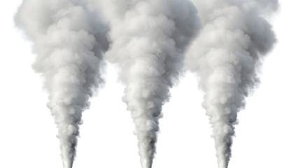 Three wispy white steam plumes rising upward against a isolated isolated on transparent background