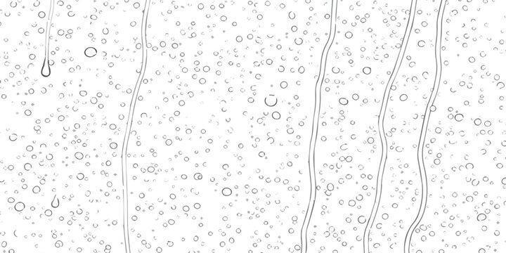 Simple black and white line art illustration featuring raindrops and water streams on a glass surface