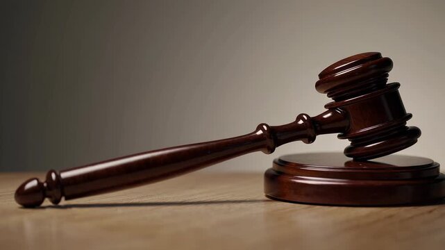 Polished mahogany wooden gavel resting on sound block, symbolizing legal authority, judicial decision making, and justice system's fundamental power