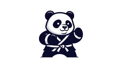 Naklejka premium Cartoon panda bear in karate uniform ready to fight isolated on white