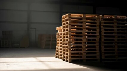 Time lapse of wooden pallets stacked in warehouse with sunlight on floor for logistics and global delivery concept - Powered by Adobe