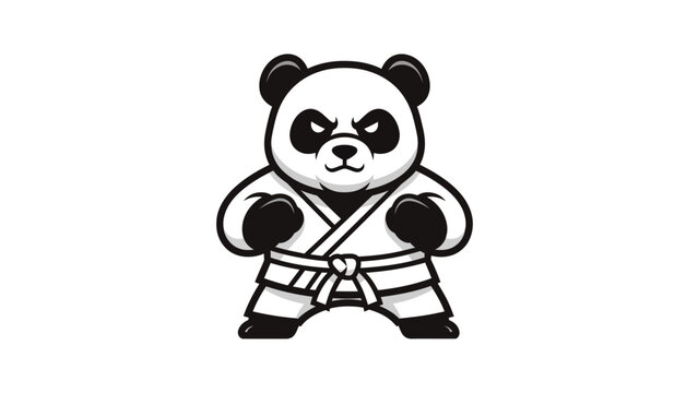 Cartoon panda in karate uniform on white background vector illustration