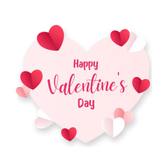 Valentines Day hearts on pink background in soft pastel lighting with paper cutouts for romantic celebration.