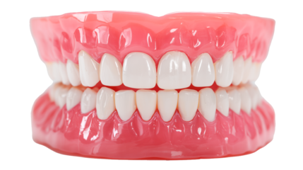 Educational plastic model shows human teeth and gums for dental training and demonstration