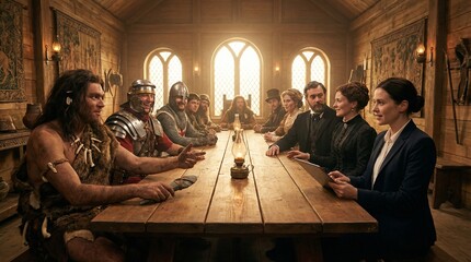 Anthropology Concept Showing Connection Between Past and Present Humans