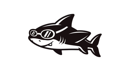 Obraz premium Cartoon shark wearing sunglasses smiling cheerful black and white illustration