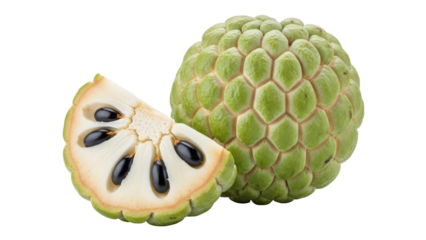 Custard apple fruit whole and sliced isolated on transparent background