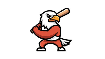 Naklejka premium Eagle mascot ready to bat baseball with wooden bat isolated