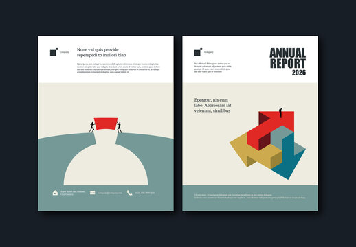 Annual Report Cover Template with Expansion and Vision Illustration